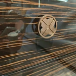 Striped Natural Wood Veneer Nightstand with Burl Top & Rose Gold Accents